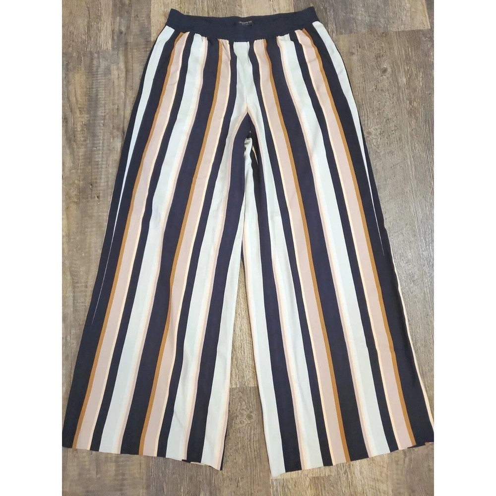 Lafayette 148 New York Multi Color Stripe Hester Wide-Leg Pants elastic Large